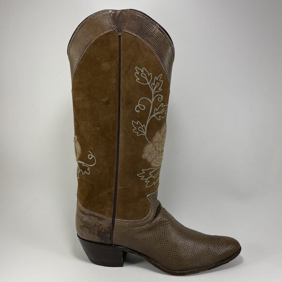 Justin Boots Tall Western Boots Womens Size 9A Floral Embroidered Style 4584 - Picture 1 of 10